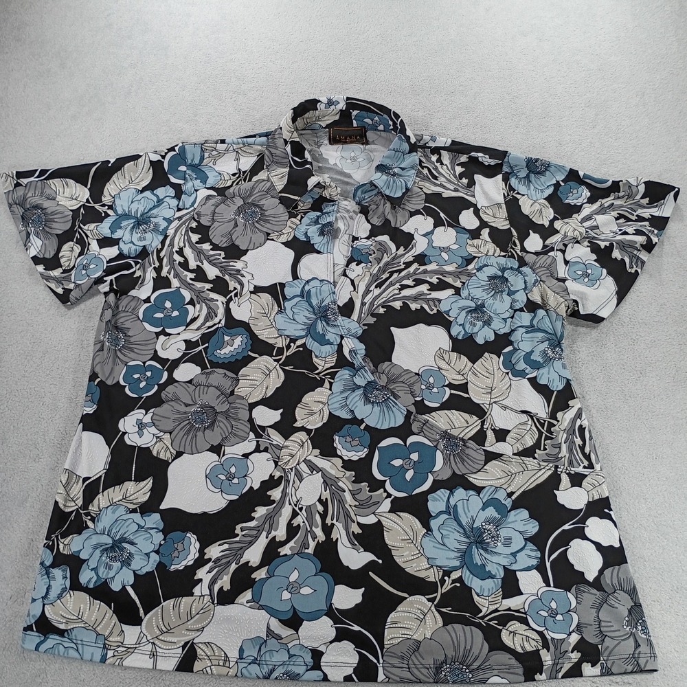 AMANA Womens Floral V-Neck Short Sleeve Top Blue 3X